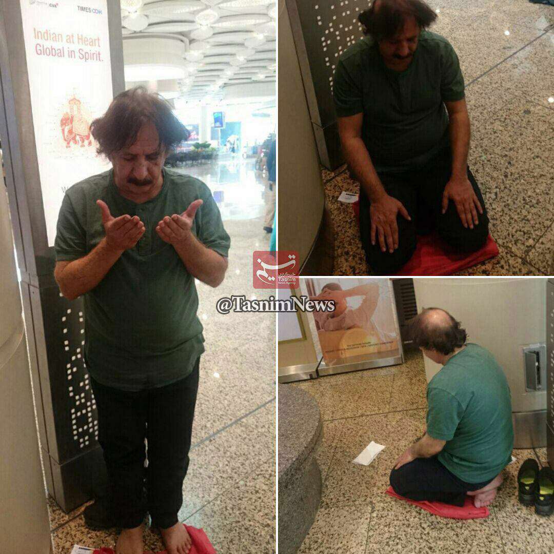 نماز خواندن مجید مجیدی، در فرودگاه بمبئی